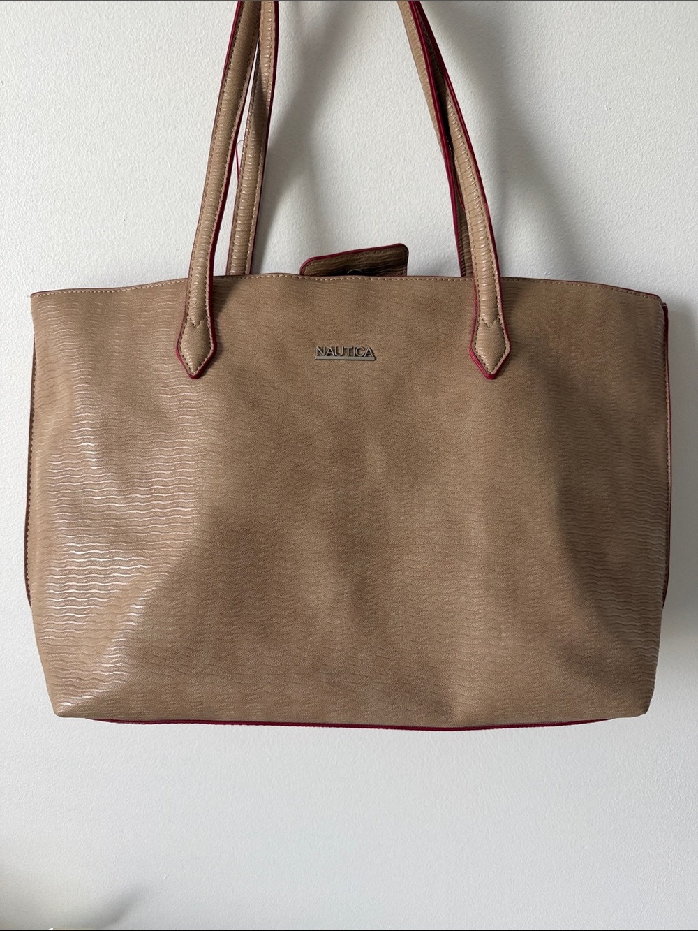 Nautica Tan Tote with Red Trim and Straps